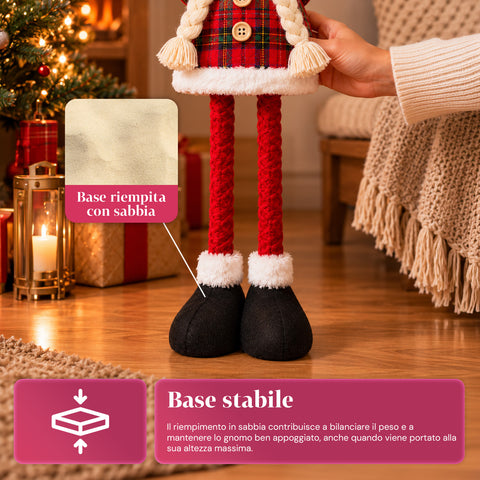Gnomo di Natale Estensibile 60-80 cm, Soprammobile in Tessuto Tartan