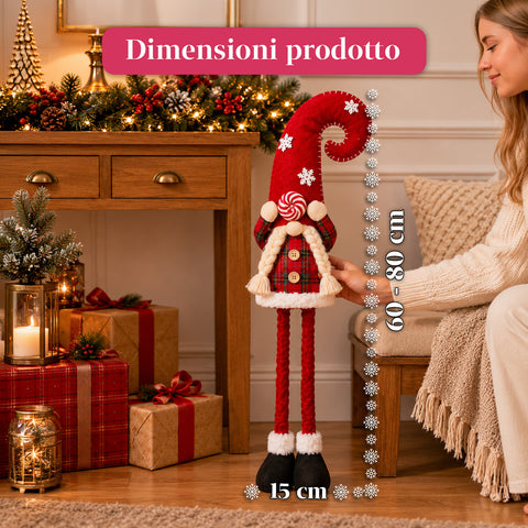 Gnomo di Natale Estensibile 60-80 cm, Soprammobile in Tessuto Tartan