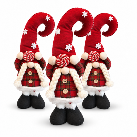 Gnomo di Natale Estensibile 60-80 cm, Soprammobile in Tessuto Tartan