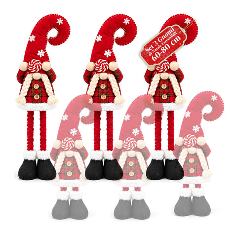 Gnomo di Natale Estensibile 60-80 cm, Soprammobile in Tessuto Tartan
