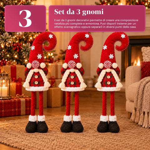 Gnomo di Natale Estensibile 60-80 cm, Soprammobile in Tessuto Tartan