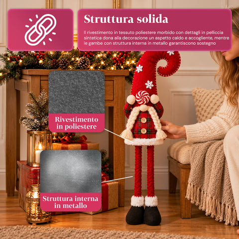 Gnomo di Natale Estensibile 60-80 cm, Soprammobile in Tessuto Tartan
