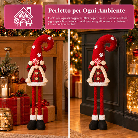 Gnomo di Natale Estensibile 60-80 cm, Soprammobile in Tessuto Tartan