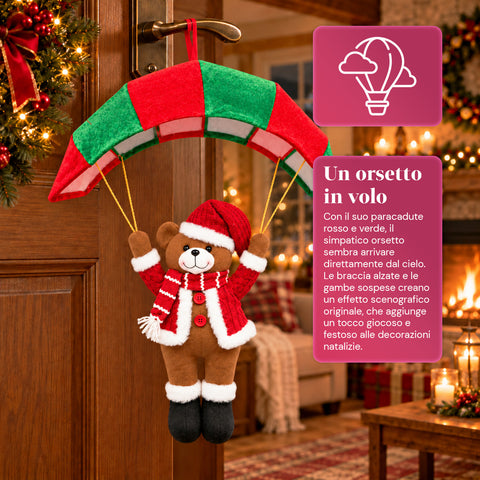 Paracadute Natalizio da Appendere 80 cm con Personaggio di Natale 4 personaggi