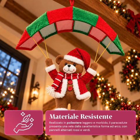 Paracadute Natalizio da Appendere 80 cm con Personaggio di Natale 4 personaggi