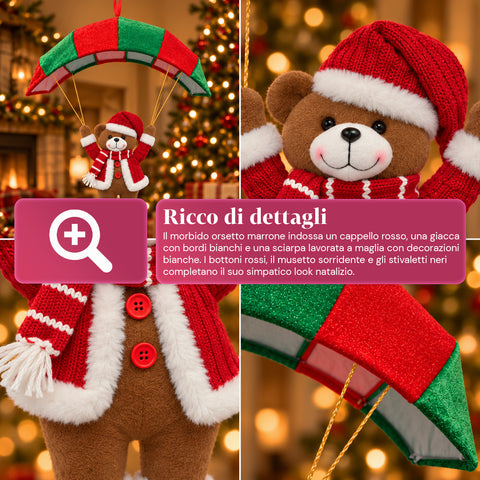 Paracadute Natalizio da Appendere 80 cm con Personaggio di Natale 4 personaggi