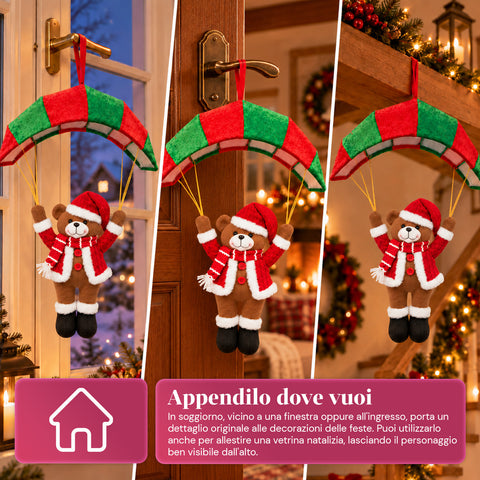 Paracadute Natalizio da Appendere 80 cm con Personaggio di Natale 4 personaggi