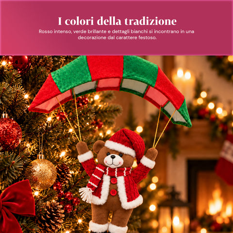 Paracadute Natalizio da Appendere 80 cm con Personaggio di Natale 4 personaggi