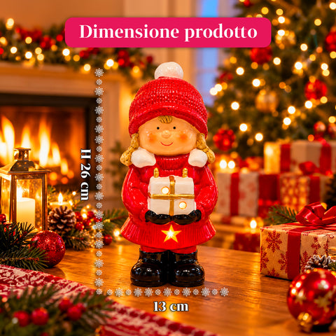 Statuina Natalizia in Ceramica Luminosa 26 cm con LED, 10 Soggetti