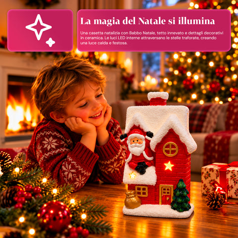 Statuina Natalizia in Ceramica Luminosa 26 cm con LED, 10 Soggetti