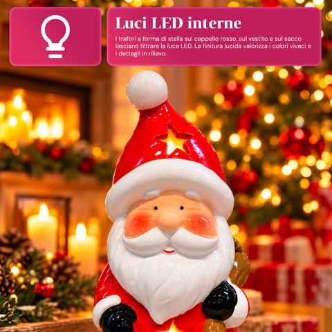 Statuina Natalizia in Ceramica Luminosa 26 cm con LED, 10 Soggetti