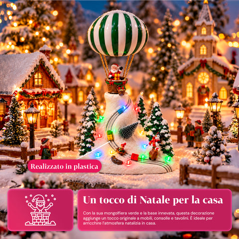 Paesaggio Natalizio con Babbo Natale in Volo, Luci LED e Musica