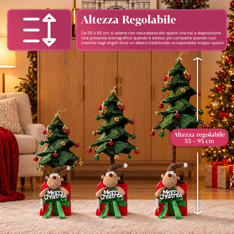 Albero di Natale Estensibile 90 e 95 cm con Pacco Regalo e Personaggi