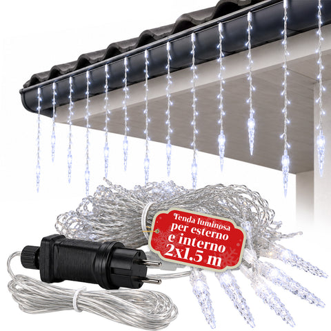 Tenda Luminosa Natalizia Ghiaccioli 176 LED Bianco Freddo 225x140 cm