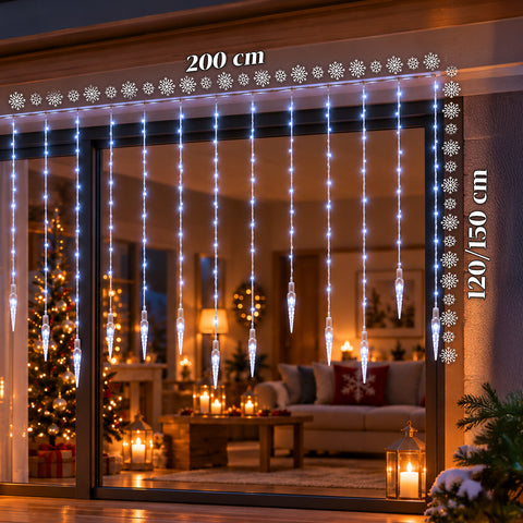Tenda Luminosa Natalizia Ghiaccioli 176 LED Bianco Freddo 225x140 cm