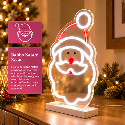 Babbo Natale Luminoso Neon LED 25x40 cm, Luce Rossa e Bianca
