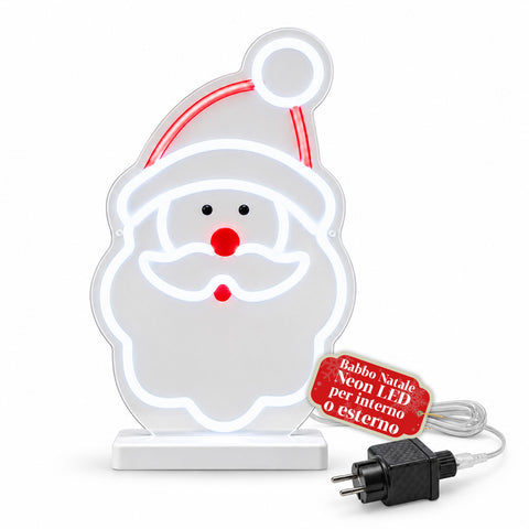Babbo Natale Luminoso Neon LED 25x40 cm, Luce Rossa e Bianca