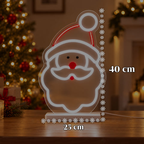 Babbo Natale Luminoso Neon LED 25x40 cm, Luce Rossa e Bianca
