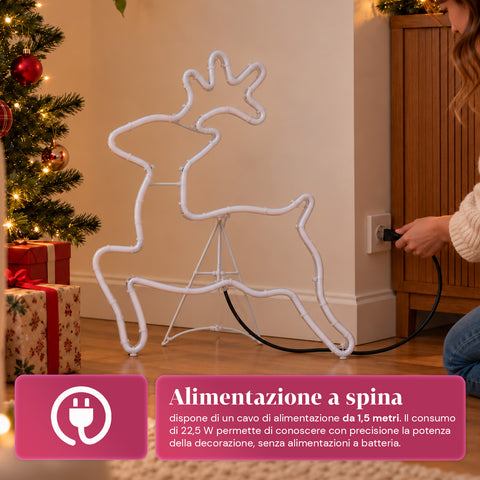 Renna Luminosa Neon LED 65x58 cm Bianco Freddo, Interno ed Esterno