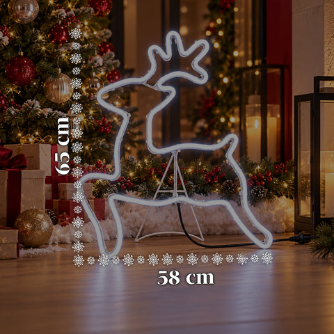Renna Luminosa Neon LED 65x58 cm Bianco Freddo, Interno ed Esterno
