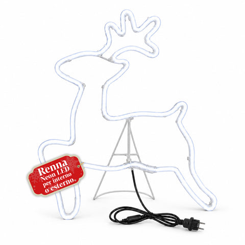 Renna Luminosa Neon LED 65x58 cm Bianco Freddo, Interno ed Esterno