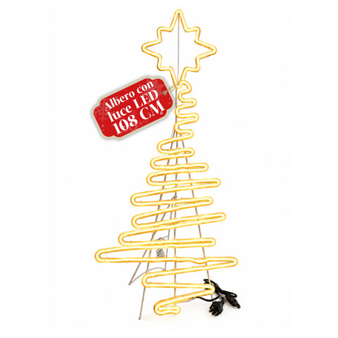 Albero di Natale Luminoso Neon LED 108 cm con Stella, Bianco Caldo