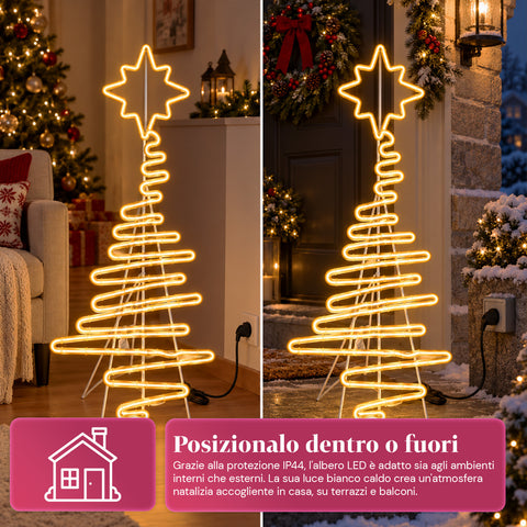 Albero di Natale Luminoso Neon LED 108 cm con Stella, Bianco Caldo