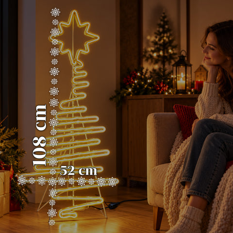 Albero di Natale Luminoso Neon LED 108 cm con Stella, Bianco Caldo