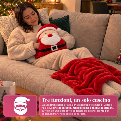 Cuscino Natalizio con Plaid 60x90 cm e Scaldamani 3 in 1, 3 personaggi disponibili