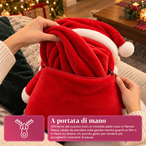 Cuscino Natalizio con Plaid 60x90 cm e Scaldamani 3 in 1, 3 personaggi disponibili
