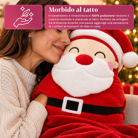 Cuscino Natalizio con Plaid 60x90 cm e Scaldamani 3 in 1, 3 personaggi disponibili