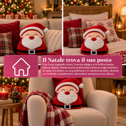 Cuscino Natalizio con Plaid 60x90 cm e Scaldamani 3 in 1, 3 personaggi disponibili