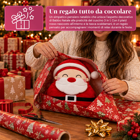 Cuscino Natalizio con Plaid 60x90 cm e Scaldamani 3 in 1, 3 personaggi disponibili