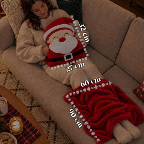 Cuscino Natalizio con Plaid 60x90 cm e Scaldamani 3 in 1, 3 personaggi disponibili