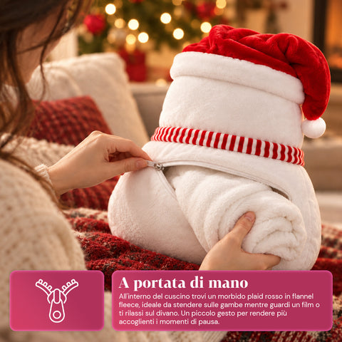 Cuscino Natalizio con Plaid 60x90 cm e Scaldamani 3 in 1, 3 personaggi disponibili