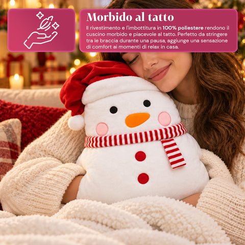 Cuscino Natalizio con Plaid 60x90 cm e Scaldamani 3 in 1, 3 personaggi disponibili