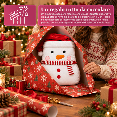 Cuscino Natalizio con Plaid 60x90 cm e Scaldamani 3 in 1, 3 personaggi disponibili