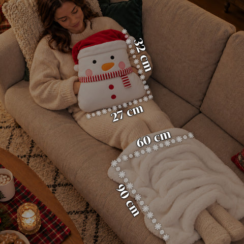 Cuscino Natalizio con Plaid 60x90 cm e Scaldamani 3 in 1, 3 personaggi disponibili