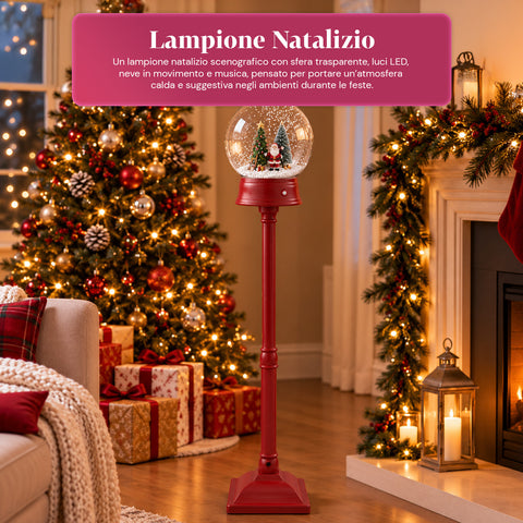 Lampione di Natale con Neve Soffiata, Musica e Luci LED – 3 Varianti: Sfera Bianca o Rossa 150 cm e Cassetta Postale 160 cm