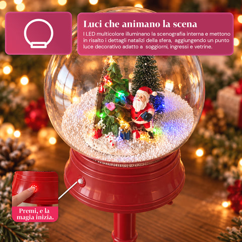 Lampione di Natale con Neve Soffiata, Musica e Luci LED – 3 Varianti: Sfera Bianca o Rossa 150 cm e Cassetta Postale 160 cm
