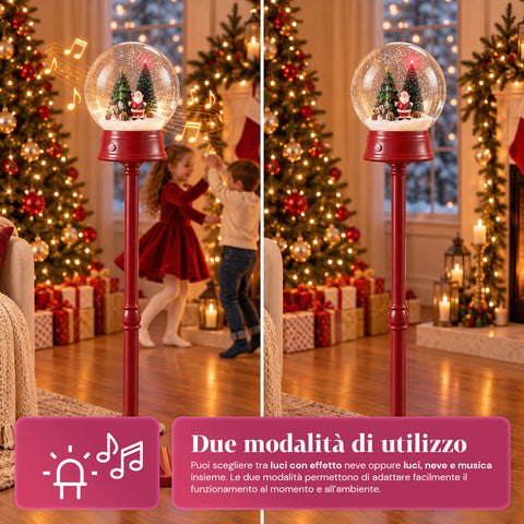 Lampione di Natale con Neve Soffiata, Musica e Luci LED – 3 Varianti: Sfera Bianca o Rossa 150 cm e Cassetta Postale 160 cm