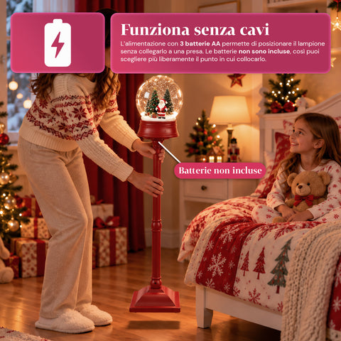 Lampione di Natale con Neve Soffiata, Musica e Luci LED – 3 Varianti: Sfera Bianca o Rossa 150 cm e Cassetta Postale 160 cm