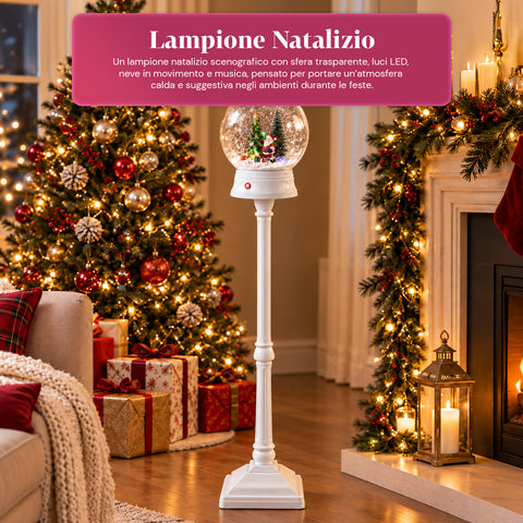 Lampione di Natale con Neve Soffiata, Musica e Luci LED – 3 Varianti: Sfera Bianca o Rossa 150 cm e Cassetta Postale 160 cm