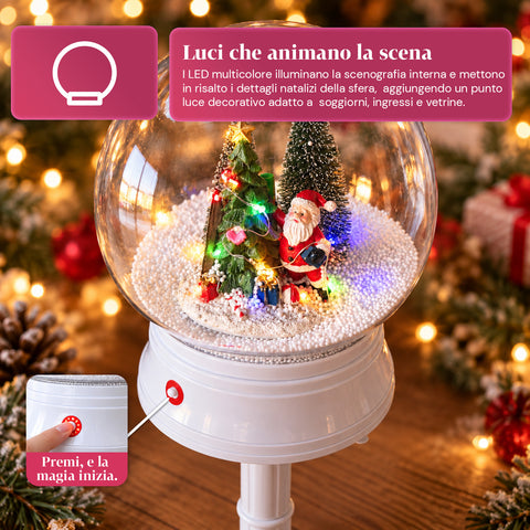 Lampione di Natale con Neve Soffiata, Musica e Luci LED – 3 Varianti: Sfera Bianca o Rossa 150 cm e Cassetta Postale 160 cm