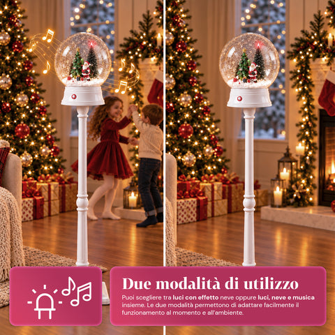 Lampione di Natale con Neve Soffiata, Musica e Luci LED – 3 Varianti: Sfera Bianca o Rossa 150 cm e Cassetta Postale 160 cm
