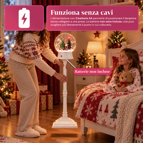 Lampione di Natale con Neve Soffiata, Musica e Luci LED – 3 Varianti: Sfera Bianca o Rossa 150 cm e Cassetta Postale 160 cm