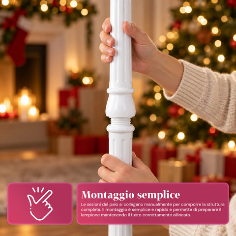 Lampione di Natale con Neve Soffiata, Musica e Luci LED – 3 Varianti: Sfera Bianca o Rossa 150 cm e Cassetta Postale 160 cm