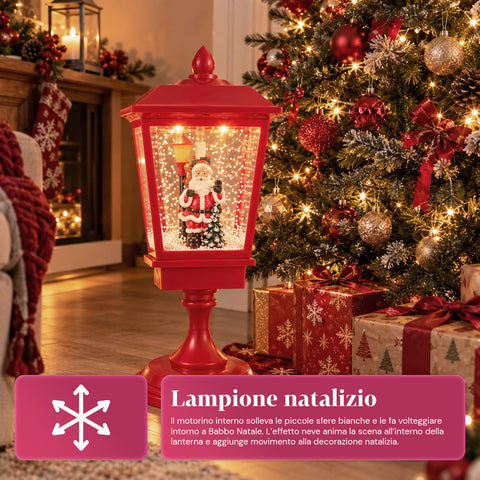 Lampione di Natale Luminoso 60 cm con Babbo Natale, Effetto Neve che Soffia e Musica, LED, Lanterna Natalizia Rossa Decorativa