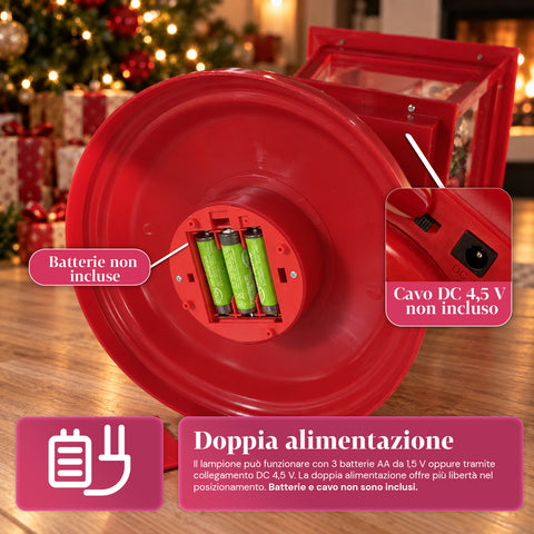 Lampione di Natale Luminoso 60 cm con Babbo Natale, Effetto Neve che Soffia e Musica, LED, Lanterna Natalizia Rossa Decorativa