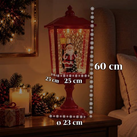 Lampione di Natale Luminoso 60 cm con Babbo Natale, Effetto Neve che Soffia e Musica, LED, Lanterna Natalizia Rossa Decorativa
